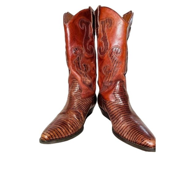 Nine West Inlay Cowgirl Boot Women Brown Genuine Leather Boots Size 6.5 - Picture 4 of 5